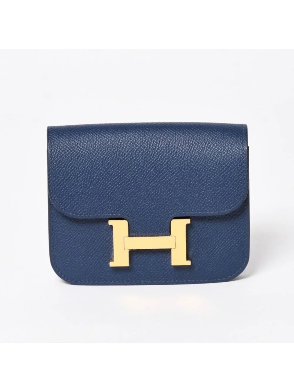 Hermes Constance Slim Bifold Wallet Veau Epsom Navy Pouch Gold